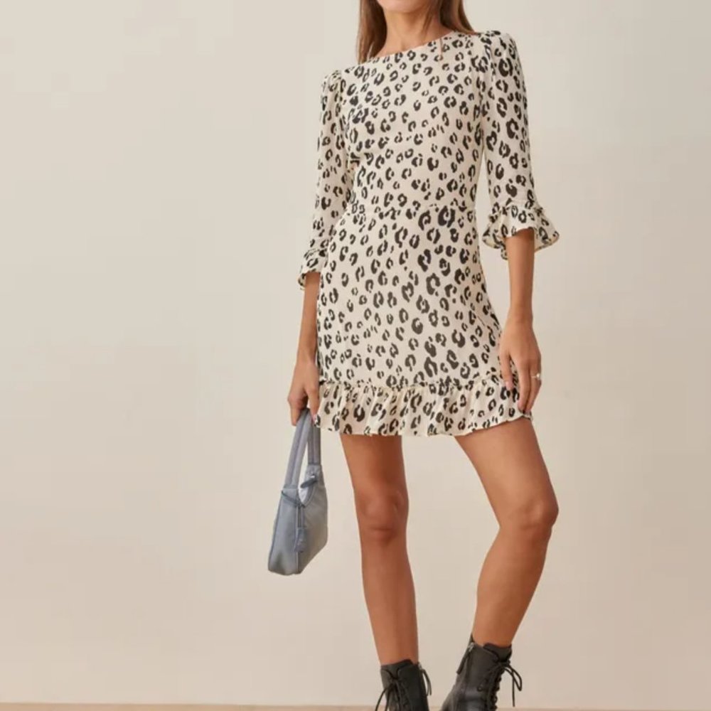 reformation doutzen dress size 6 snow leopard